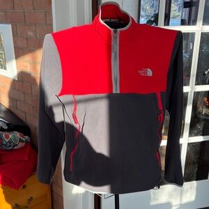The North Face Red and Grey charcoal Fleece Pullover